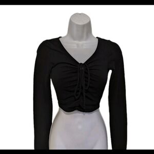 Aeropostale Long Sleeve Cropped Top XS Ruched Tie Front 90s Y2K Gothic #drs17